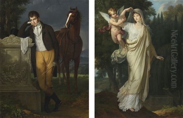 Portrait Of Don Luigi Grimaldi Della Pietra And Posthumous Portrait Of The Marquise Fanny Grimaldi (pair) - view 1