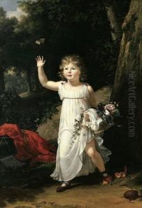 Portrait Of Edgar Clarke In A White Dress, Carrying A Basket Of Flowers, In A Forest by Francois-Xavier Fabre