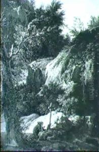 A Hermit Praying At A Roadside Shrine Beside A River