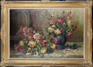 Nature Morte Au Vase Bleu Et Aux Roses by Henri de Fabre