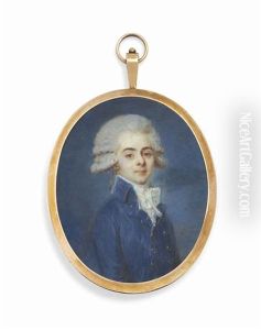 A Boy, In Double-breasted Blue Coat With Silver Buttons, White Lace Cravat, Powdered Hair by Louis-Andre Fabre