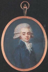 A Young Gentleman Wearing Double-breasted Blue Coat And White Lace Cravat, His Hair Powdered And En Queue by Louis-Andre Fabre