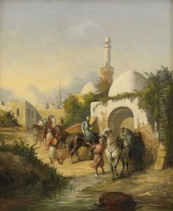 Kavallerister Vid Orientalisk Stad