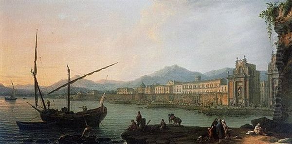 An Architectural Capriccio With Figures Conversing In A Piazza - view 1