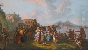 Tarantella At Palazzo Donn'anna With Vesuvius In The Background Tarantella At Palazzo Donn'anna With Vesuvius In The Background