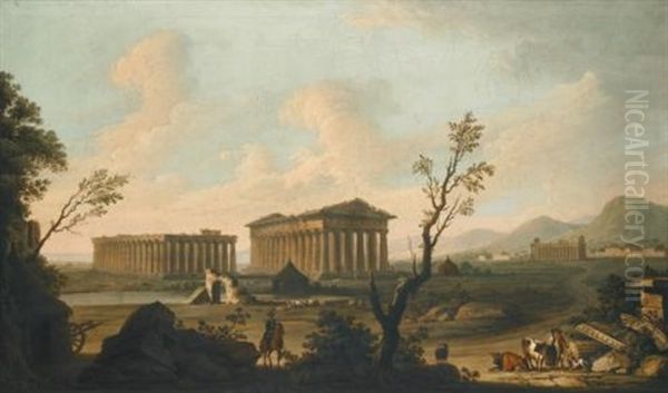 Paestum, A View From The West With The Temples Of Poseidon And Ceres - view 1