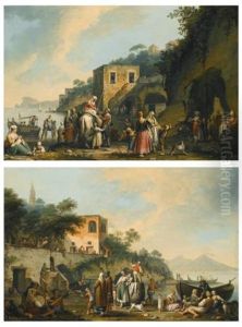 Posillipo, A View Of The Coast Towards Vesuvius; Pozzuoli, A View Of The Bay (pair) by Pietro Fabris