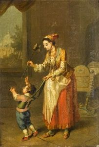 A Turkish Woman And Her Child In An Interior by Pietro Fabris