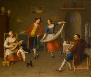An Interior With Figures Dancing, Drinking And Smoking