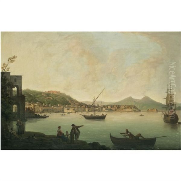 A View Of The Bay Of Naples From Posillipo With Figures On The Shore In The Foreground And Mount Vesuvius In The Distance Beyond - view 1