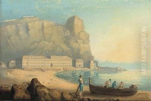 A Mediterranean Coastal Landscape With Fishermen On A Beach by Pietro Fabris