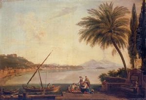 The Bay Of Naples From The Strada Di Posillipo Looking East, With Fishermen Selling Their Catch In The Foreground