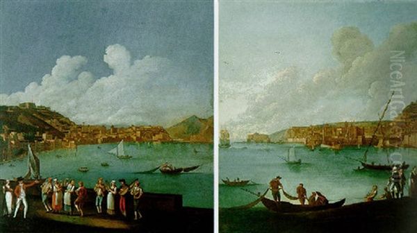Naples, A View Of The Bay From Mergellina With Figures Dancing, Mount Vesuvius Beyond - view 1