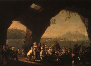 A View Of Naples From The West With The Peasants Gaming And Merrymaking