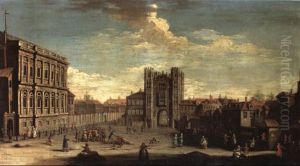 Numerous Figures Before Old Whitehall And The Privy Garden by Pietro Fabris
