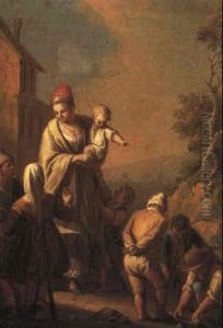 Mother And Child With Boats At Play And A Couple Drinking by Pietro Fabris