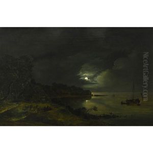 Danische Kustenlandschaft Bei Mondschein / Danish Coastal Landscape At Moonlight by Frederik Michael Fabritius de Tengnagel