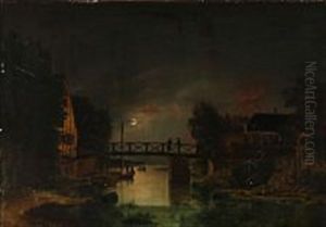 Canal Bathed In Moonlight by Frederik Michael Fabritius de Tengnagel