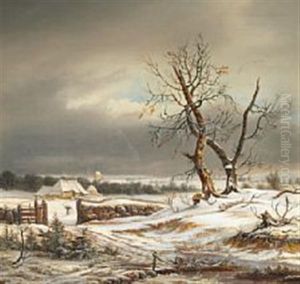 Quiet Winter Day At Gentofte Village by Frederik Michael Fabritius de Tengnagel
