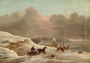 Winter Landscape With A Man Driving Wood On A Carriage by Frederik Michael Fabritius de Tengnagel