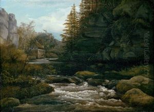 Die Lochmuhle Im Liebethaler Grund In Der Sachsischen Schweiz by Frederik Michael Fabritius de Tengnagel