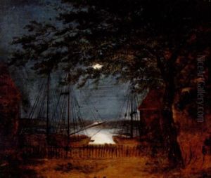 Havneparti Med Skibe I Maneskin by Frederik Michael Fabritius de Tengnagel