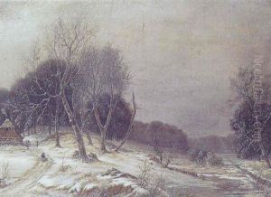 Vinterlandskap Med Hus I Skovens Udkant by Frederik Michael Fabritius de Tengnagel