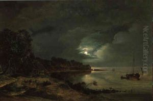 Danische Kustenlandschaft Bei Mondschein by Frederik Michael Fabritius de Tengnagel