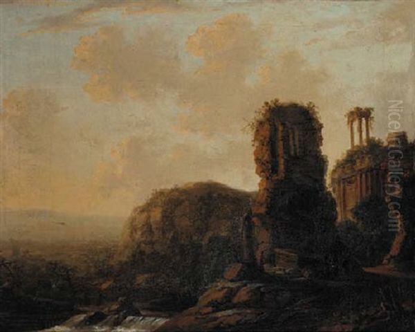 Extensive River Landscape With Capriccio Of Classical Ruins - view 1