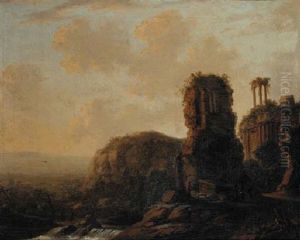 Extensive River Landscape With Capriccio Of Classical Ruins by Carl Ferdinand Fabritius