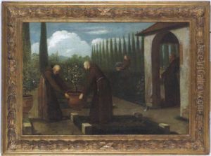 Monche Bei Der Arbeit Im Klostergarten