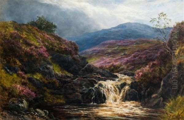 Highland River Landscape With Heathers - view 1