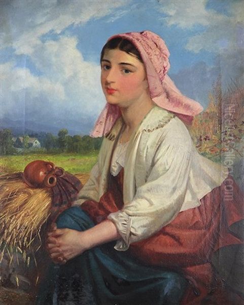 Girl In Pink Bonnet With Wheat - view 1