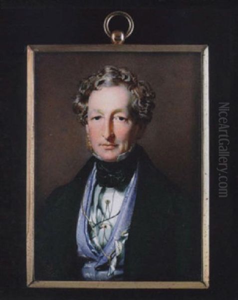 A Gentleman With Side-whiskers, Wearing Black Coat, Sky-blue Waistcoat With White Handkerchief, White Chemise And Tied Black Stock - view 1