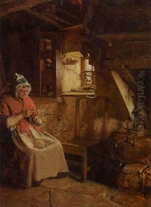 Interior Scene Of A Woman Sewing by John Faed