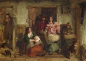 A Family In A Cottage Interior by Thomas Faed