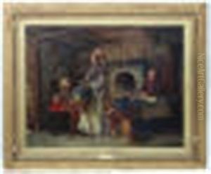 The Lace Maker Demonstrating How An Extra Income Can Be Gotten In A Cottage Interior by Thomas Faed