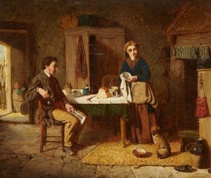 Interior Scene With Couple And Dog by Thomas Faed