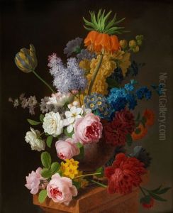 Stillleben Mit Rosen, Flieder, Tulpen, Konigskerze Und Anderen Sommerblumen