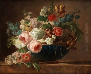 Still Life With Roses, Primulas, Ranunculus, Hollyhocks An Other Flowers