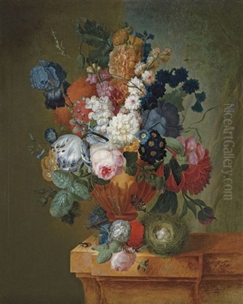 A Tulip, An Iris, Roses, Chrysanthemums, Polyanthas And Other Flowers - view 1