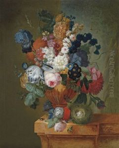 A Tulip, An Iris, Roses, Chrysanthemums, Polyanthas And Other Flowers