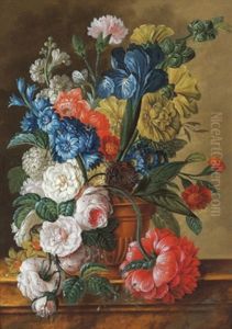 Ein Stillleben Mit Blumen (+ Ein Stillleben Mit Fruchten; Pair) by Pieter Faes