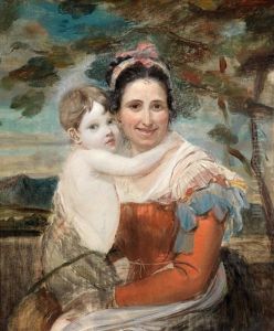 Portrait Of The Artist's Daughter, Estina Fagan Held By Her Nurse, A Mountainous Landscape Beyond