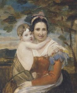 Portrait Of Estina Fagan Seated In A Red Dress, Held By Her Nurse