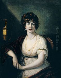 Portrait Of A Lady Wearing A White Dress With Red Robes by Robert Fagan