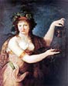 Emma Hamilton As A Bacchante, Wearing Classical Dress, Pouring From A Greek Painted Vase