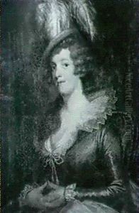 Portrait Of A Lady, Seated Half Length Wearing A Yellow Dress, With White Ruff And A Green Hat With A White Plume by Robert Fagan