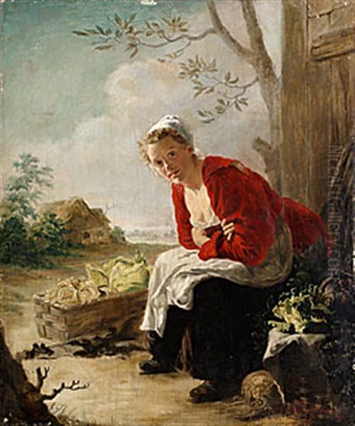 Ung Kvinna Med Gronsakskorg - view 1