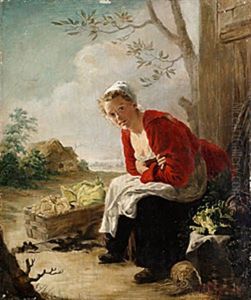 Ung Kvinna Med Gronsakskorg by Ferdinand Fagerlin